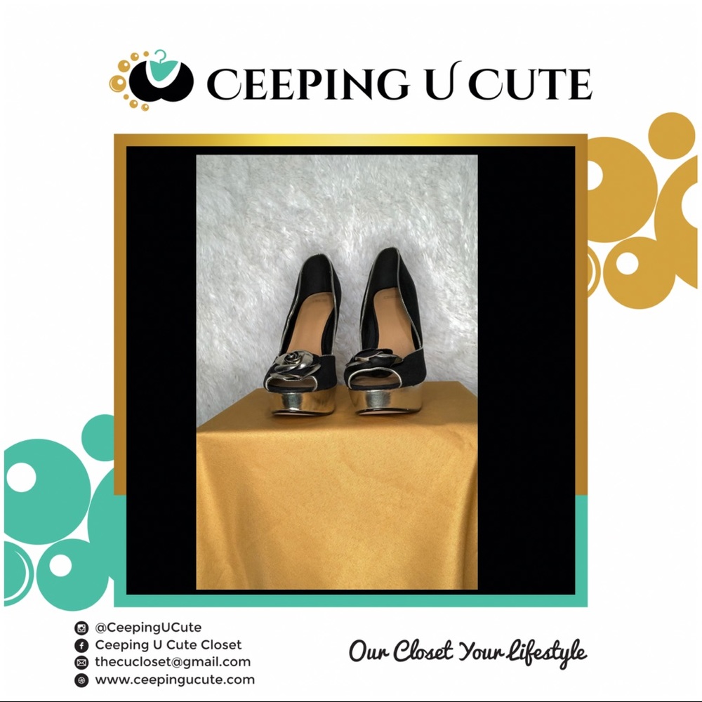 Black & Metallic Platform Heels